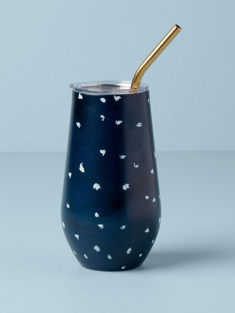 Blue Bay Dot Stainless Steel Wine Tumbler & Straw